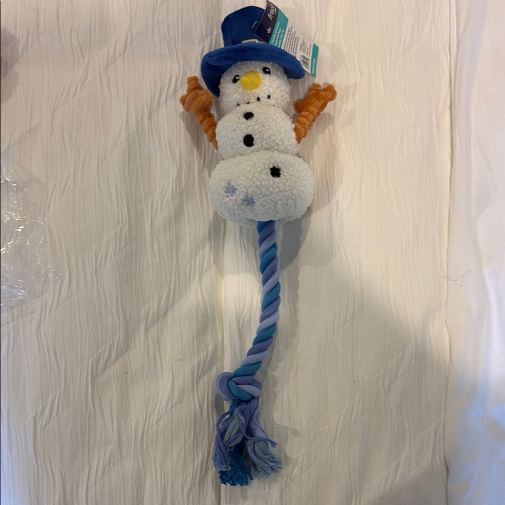 Snowman Dog Toy with Rope - Blue and White